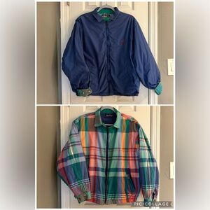 Vintage Nautica Reversible Blue And Rainbow Plaid Jacket Size Large.